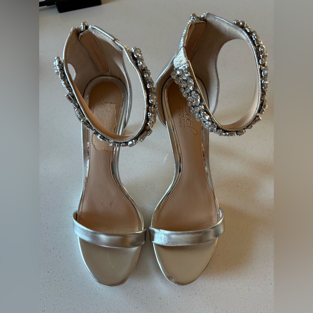 Jewel Badgley Mischka Silver Crystal-Ankle Strap Heels. Size 7.5. No box.
